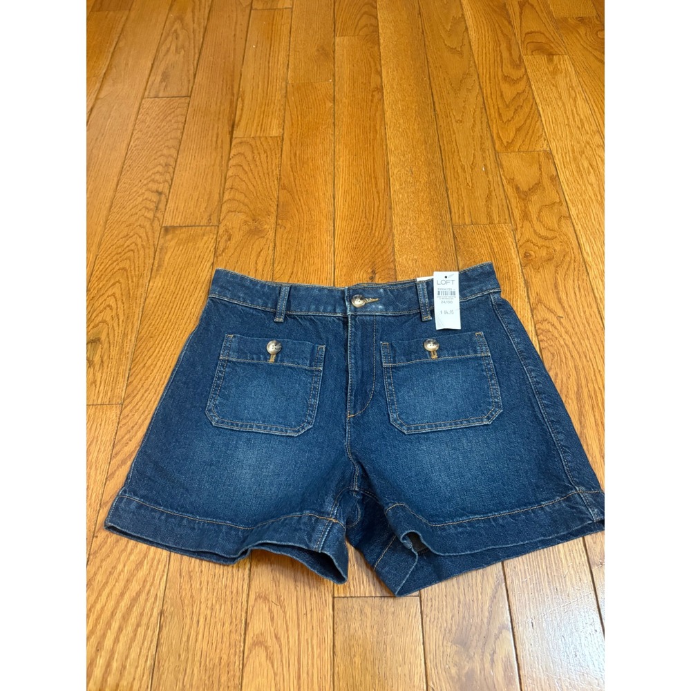 LOFT The Palmer Short High Rise Denim Utility Shorts Dark Wash Size 24/00 NEW